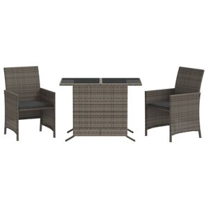 vidaXL Set da Bistr&ograve; 3 pz con Cuscini Grigio in Polyrattan