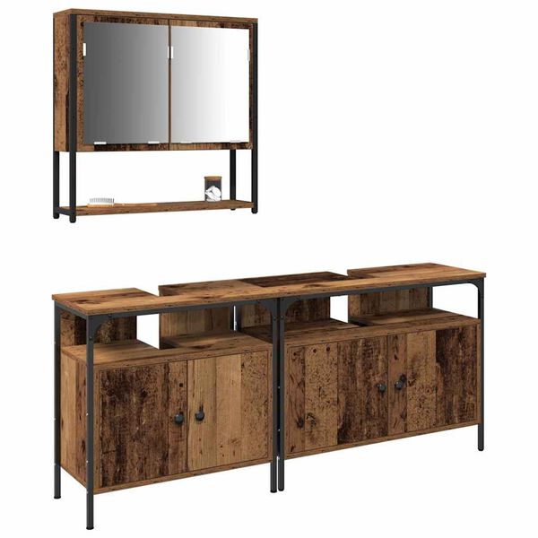 vidaXL Set di mobili per il bagno 3 pcs Marrone Legno multistrato