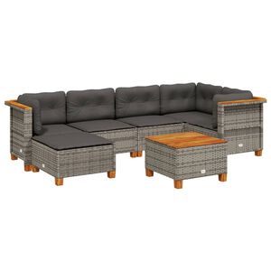 vidaXL Set Divani da Giardino 7 pz con Cuscini Grigio in Polyrattan