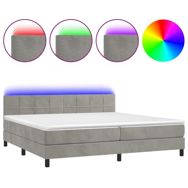 vidaXL Letto a Molle con Materasso e LED Grigio Chiaro 200x200 cm Velluto