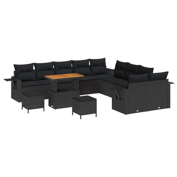 vidaXL Set Divano da Giardino con cuscino 13 pcs Nero polyrattan