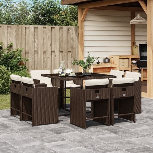 vidaXL Set da Pranzo da Giardino 9pz con Cuscini Marrone in Polyrattan