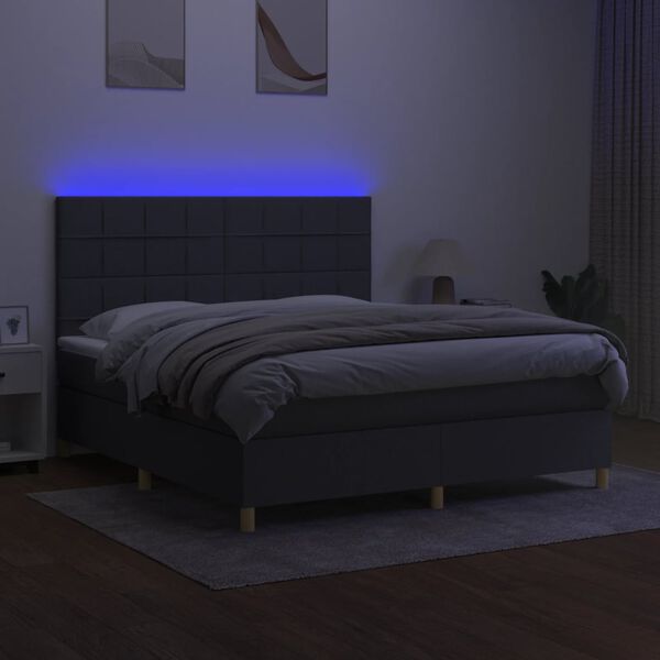 vidaXL Letto a Molle Materasso e LED Grigio Scuro 160x200cm in Tessuto