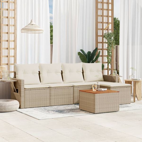 vidaXL Set Divano da Giardino 6 pz con Cuscini Beige in Polyrattan