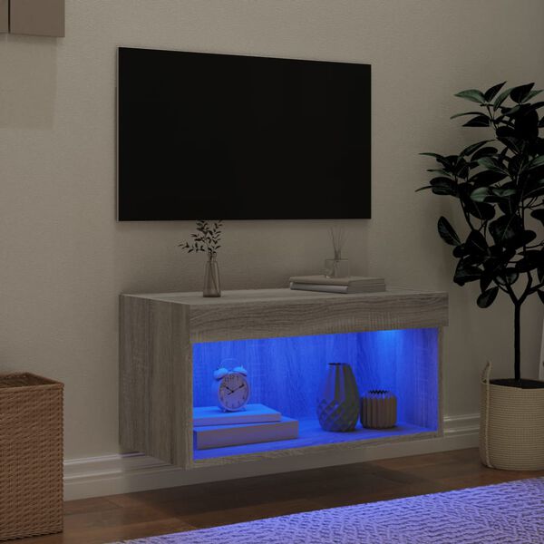 vidaXL Mobile Porta TV con Luci LED Grigio Sonoma 60x30x30 cm