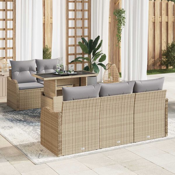 vidaXL Set Divano da Giardino 6 pcs Beige Rattan in Polipropilene