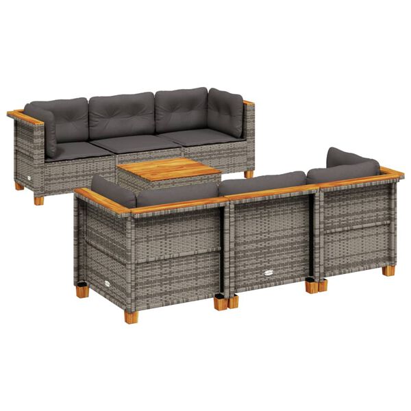 vidaXL Set Divani da Giardino 7 pz con Cuscini Grigio in Polyrattan