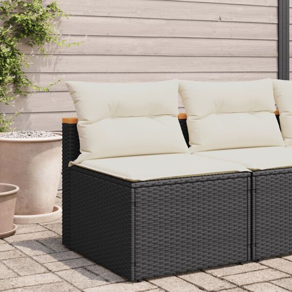 vidaXL Divano Giardino Senza Braccioli con Cuscini 2pz Nero Polyrattan