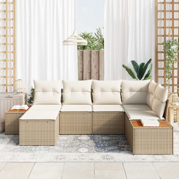 vidaXL Set Divano da Giardino con cuscino 6 pcs Beige polyrattan