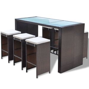 vidaXL Set da Bar da Giardino 7 pz con Cuscini in Polyrattan Marrone