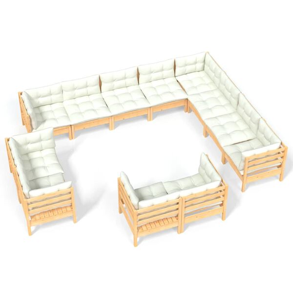 vidaXL Set Divani da Giardino 12 pz con Cuscini Crema in Massello di Pino