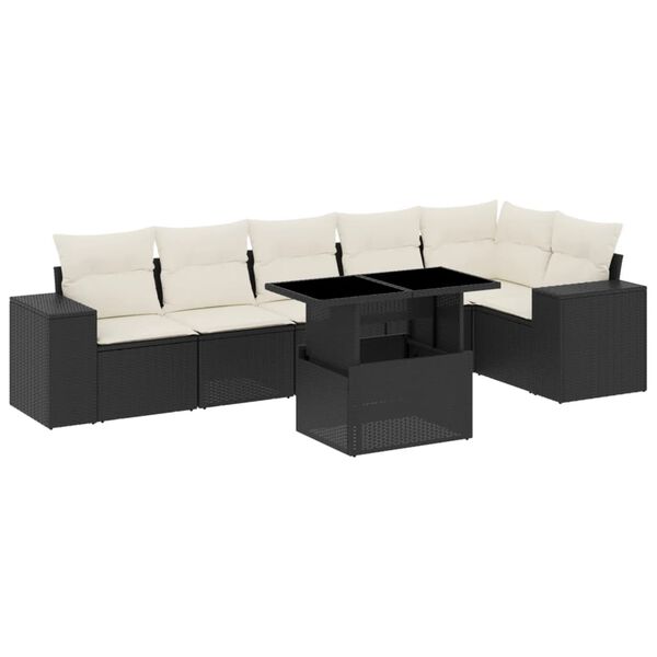 vidaXL Set Divani da Giardino con Cuscini 7pz Nero Polyrattan