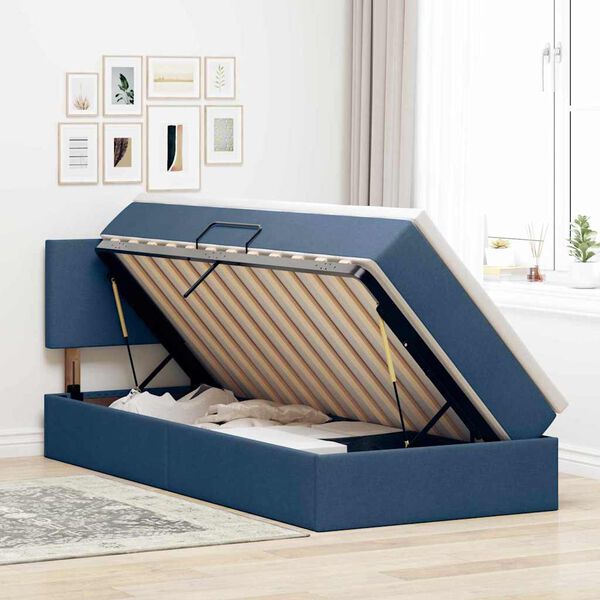 vidaXL Letto con contenitore e materasso con materasso Blu 90 x 190 cm