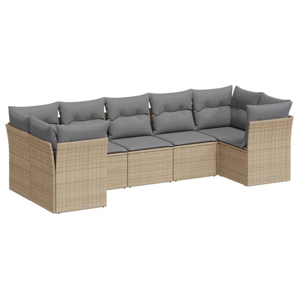 vidaXL Set Divani da Giardino 7 pz con Cuscini Beige in Polyrattan