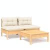 vidaXL Set Divani da Giardino 3 pz con Cuscini Crema Massello di Pino