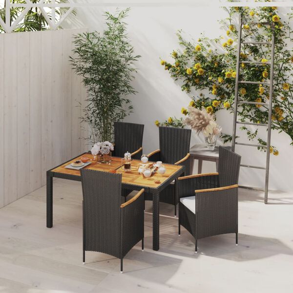 vidaXL Set da Pranzo da Giardino 5 pz con Cuscini in Polyrattan Nero