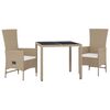 vidaXL Set da Pranzo da Giardino 3 pz con Cuscini Beige in Polyrattan