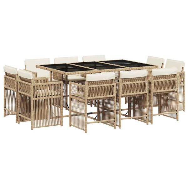 vidaXL Set da Pranzo da Giardino 11 pz con Cuscini Beige in Polyrattan