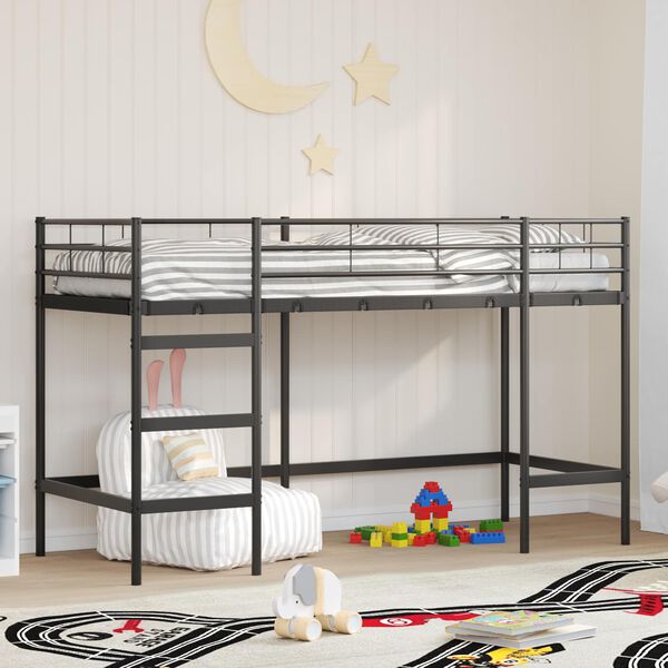 vidaXL Struttura del letto loft per bambini Nero 74,5 x 190 cm Acciaio
