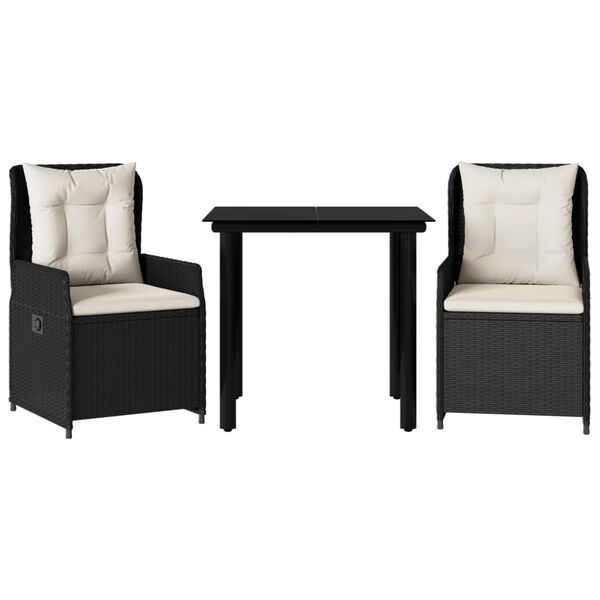vidaXL Set da Pranzo da Giardino 3 pz con Cuscini Nero in Polyrattan
