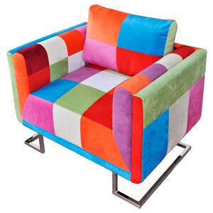 vidaXL Poltrona a Cubo con Gambe Cromo e Design Patchwork in Tessuto