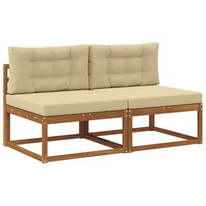 vidaXL Divano centrale per esterno con cuscino 2 Pezzo Naturale