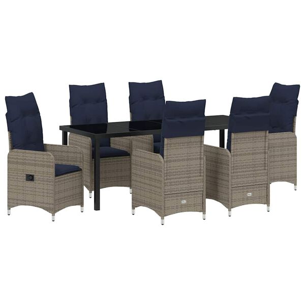 vidaXL Set da Pranzo per Giardino con cuscino 7 pcs Nero Poly Rattan