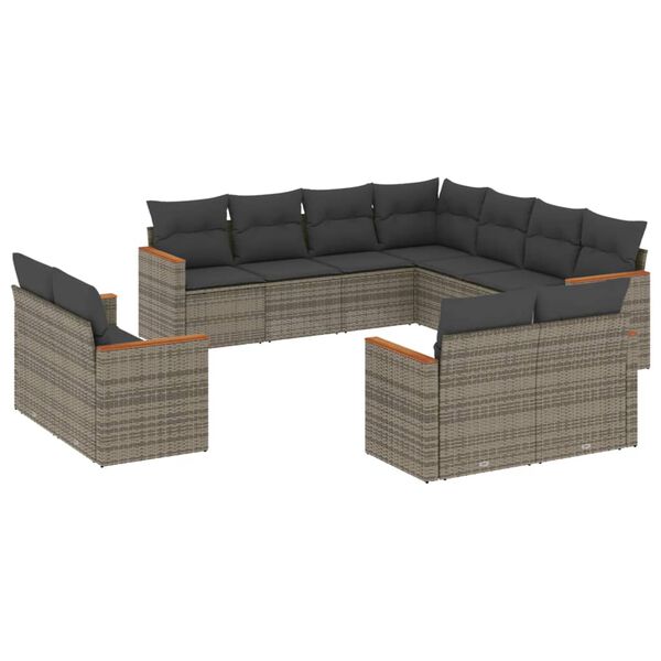vidaXL Set Divani da Giardino 11 pz con Cuscini in Polyrattan Grigio