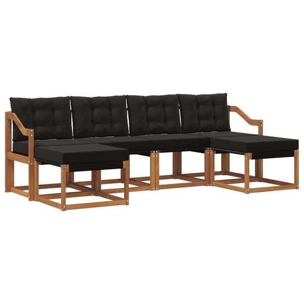 vidaXL Set di divani da esterno con cuscino 6 pcs Naturale e Nero