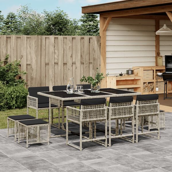 vidaXL Set Pranzo Giardino 11pz con Cuscini Grigio Chiaro Polyrattan
