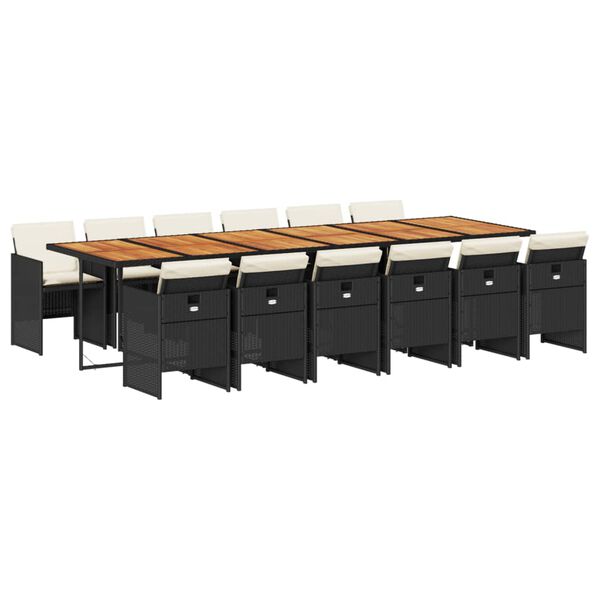 vidaXL Set da Pranzo da Giardino 13pz con Cuscini Nero in Polyrattan
