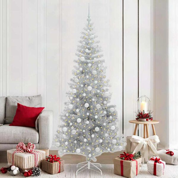 vidaXL Albero di Natale con 300 LED con supporto Argento 210 cm PET