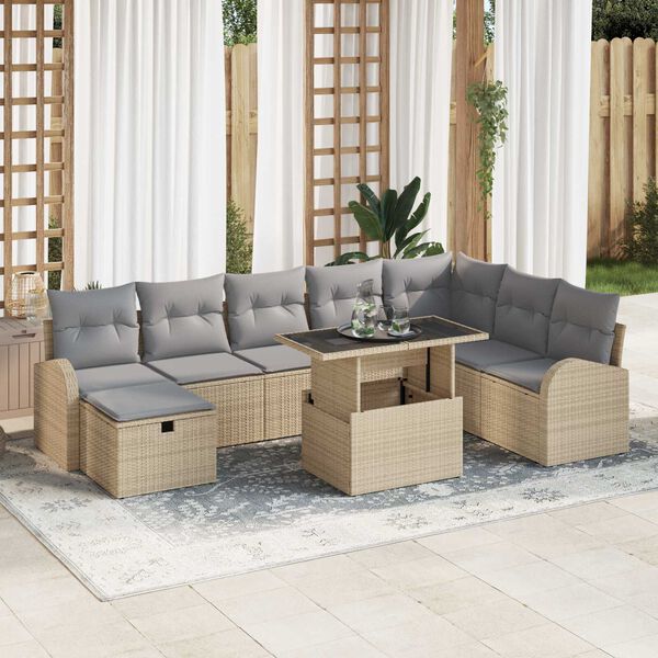 vidaXL Set Divano da Giardino con cuscino 9 pcs Beige Poly Rattan