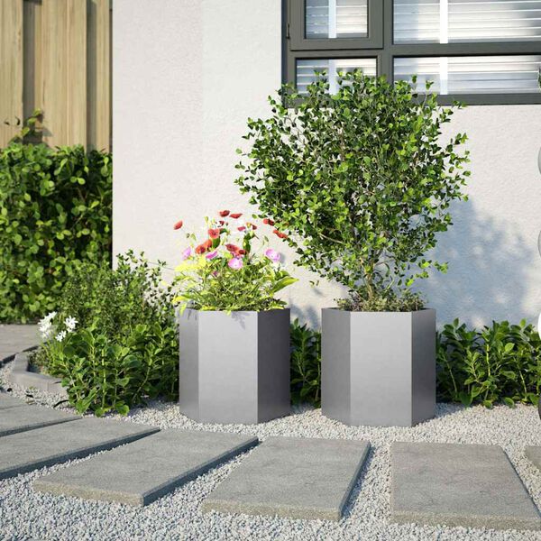 vidaXL Fioriere da Giardino 2 pz Esagono 46x40x45cm Acciaio Zincato