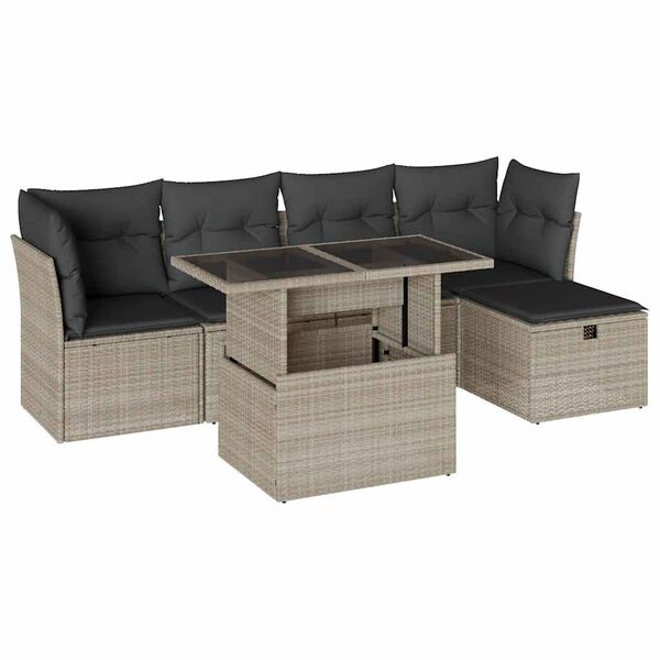 vidaXL Set Divano da Giardino 6pz con Cuscini Grigio Chiaro Polyrattan