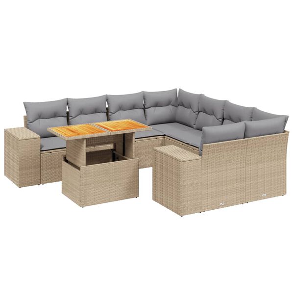 vidaXL Set Divano da Giardino 9 pz con Cuscini Beige in Polyrattan