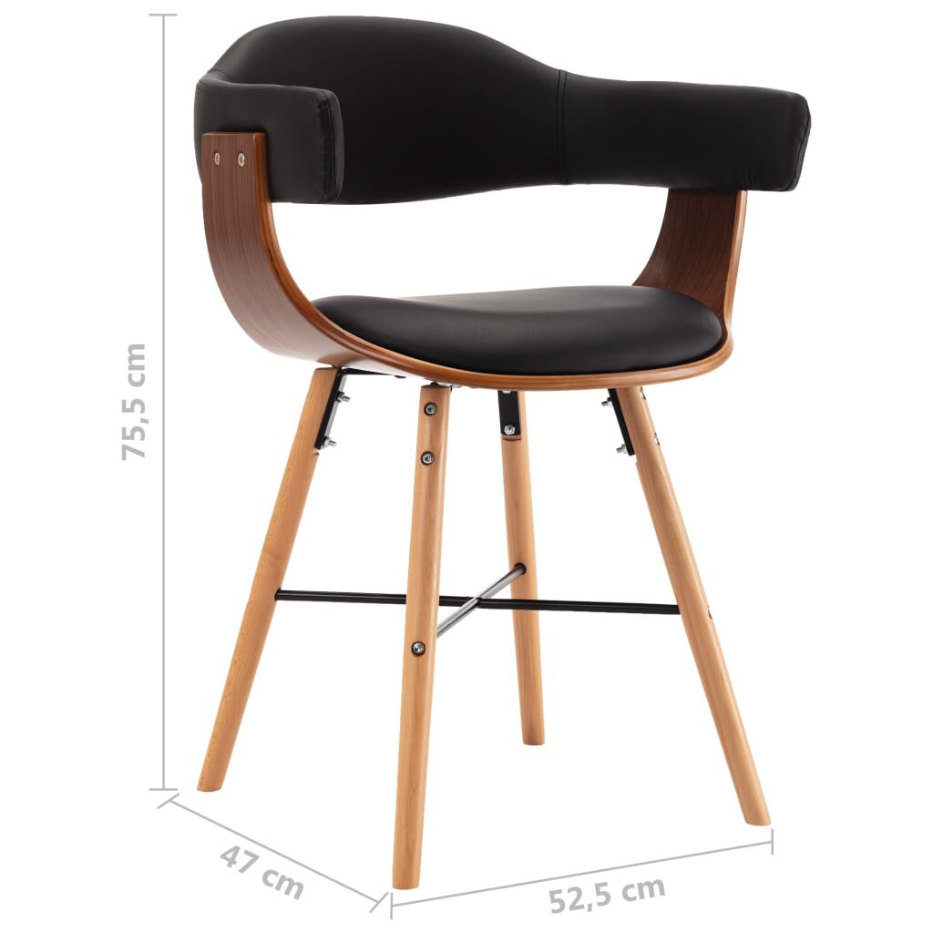 Sedia da ufficio con rotelle, effetto legno curvato e similpelle nero