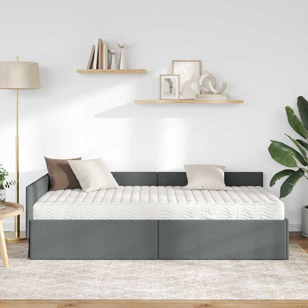 vidaXL Struttura Letto Angolare con Materasso 2 pcs Grigio Tessuto