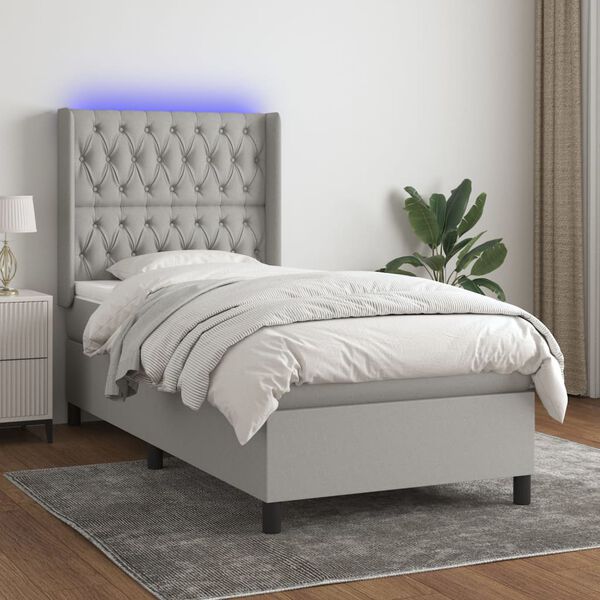 vidaXL Letto a Molle Materasso e LED Grigio Chiaro 80x200 cm Tessuto