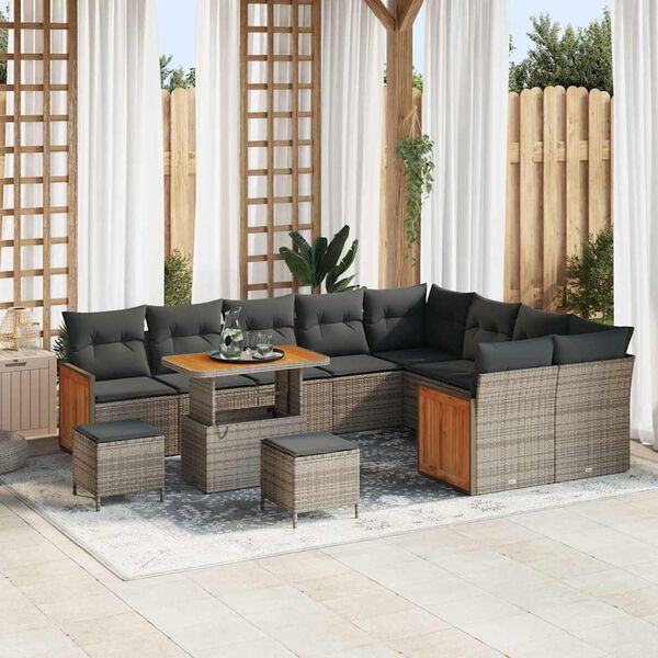 vidaXL Set Divano da Giardino con cuscino 13 pcs Grigio polyrattan