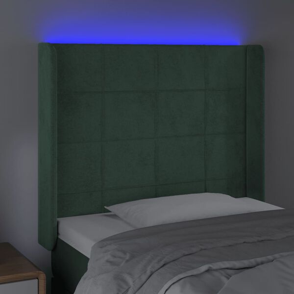 vidaXL Testiera a LED Verde Scuro 93x16x118/128 cm in Velluto