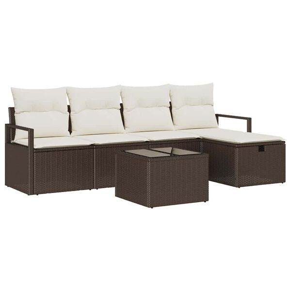 vidaXL Set di divani con cuscino 6 pcs Marrone e Crema polyrattan