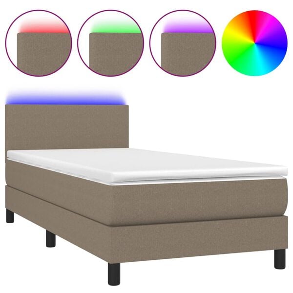 vidaXL Letto a Molle con Materasso e LED Tortora 90x200 cm in Tessuto