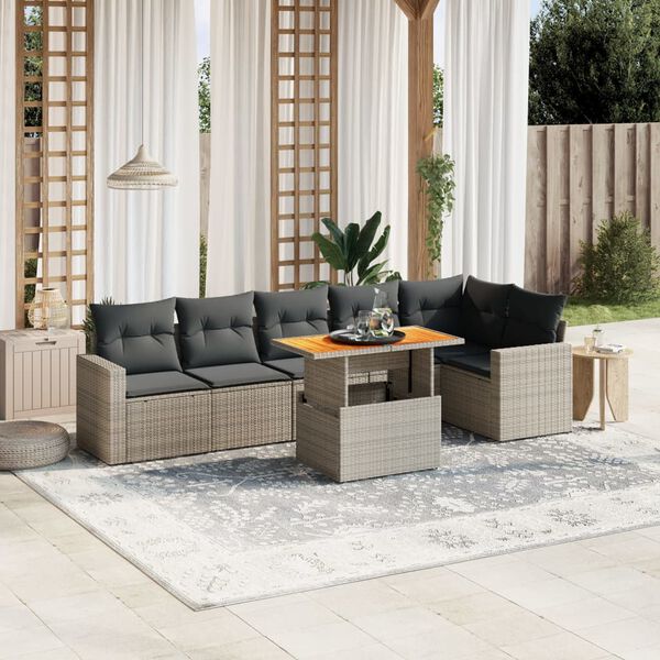 vidaXL Set Divani da Giardino 7 pz con Cuscini Grigio in Polyrattan