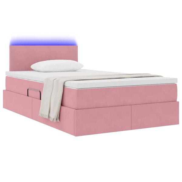 vidaXL Letto con contenitore e LED Rosa 120 x 200 cm Velluto