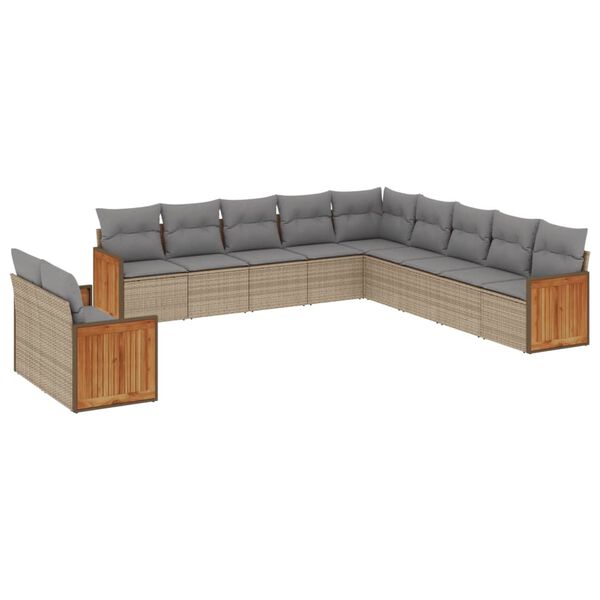 vidaXL Set Divani da Giardino 11 pz con Cuscini Beige in Polyrattan