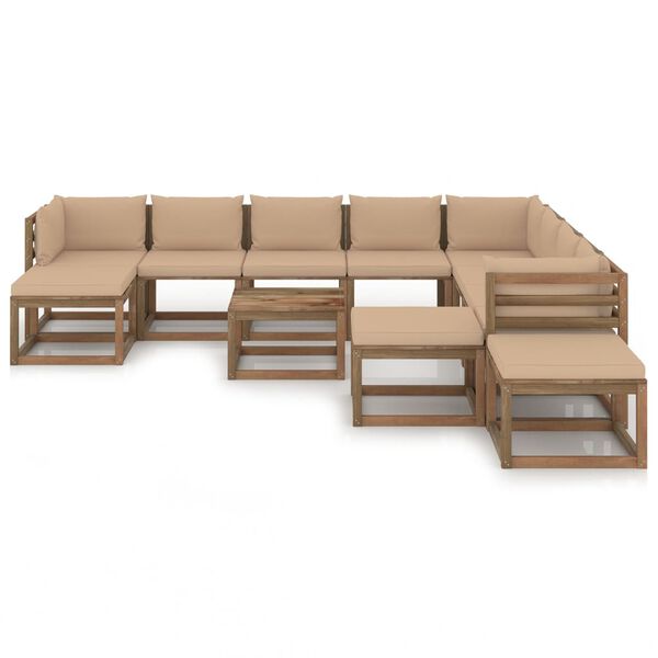 vidaXL Set Divani da Giardino 12 pz con Cuscini Beige