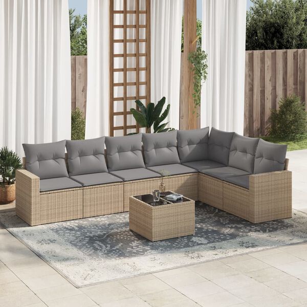 vidaXL Set Divano da Giardino 8 pz con Cuscini Beige in Polyrattan