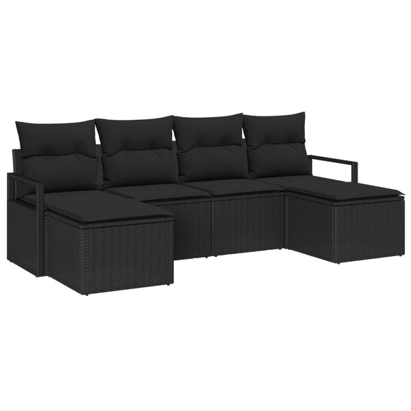 vidaXL Set di divani con cuscino 6 pcs Nero polyrattan