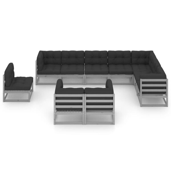 vidaXL Set Divani da Giardino 10pz con Cuscini Grigio Massello di Pino